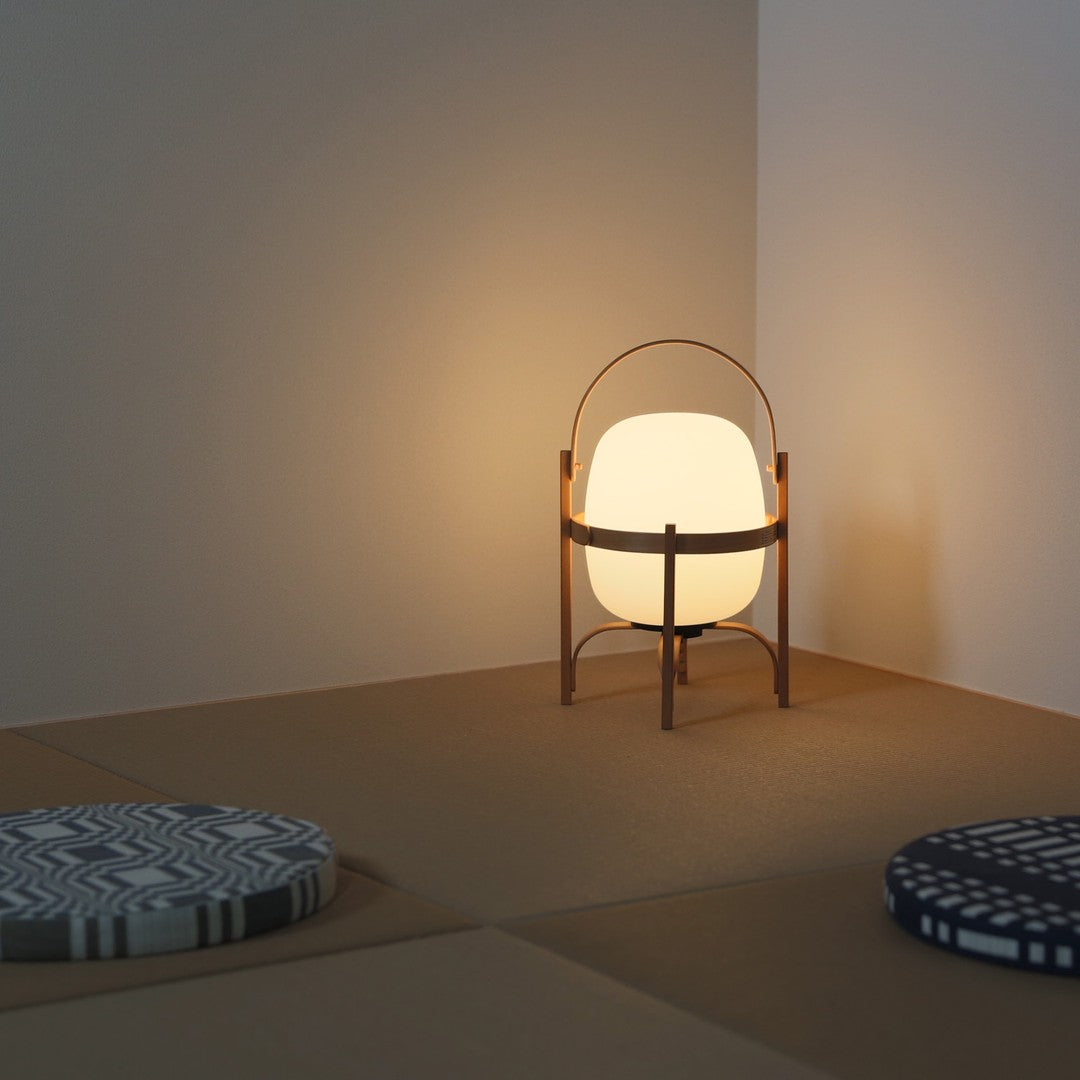Portable Lantern Table Lamp Scandinavian with Wood Frame and Globe Glass Shade