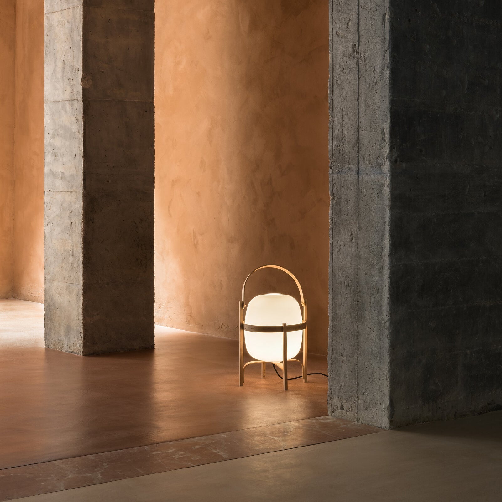 Portable Lantern Table Lamp Scandinavian with Wood Frame and Globe Glass Shade