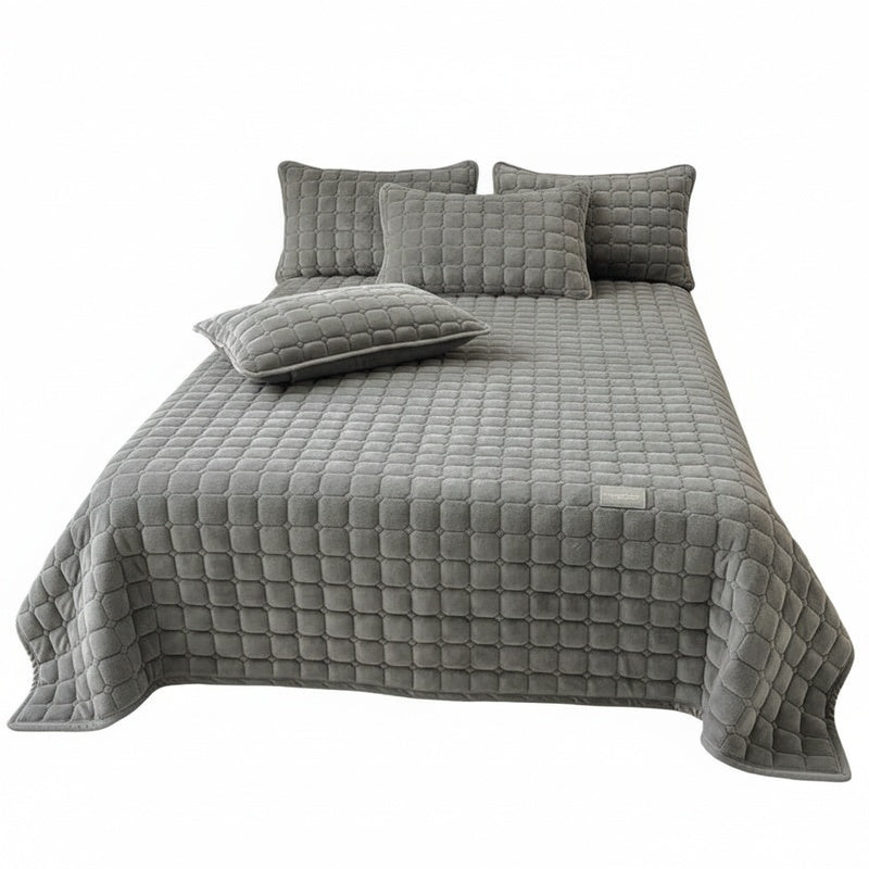 Quilted Bedspread with Square Texture Pattern and Pillowcase Set
