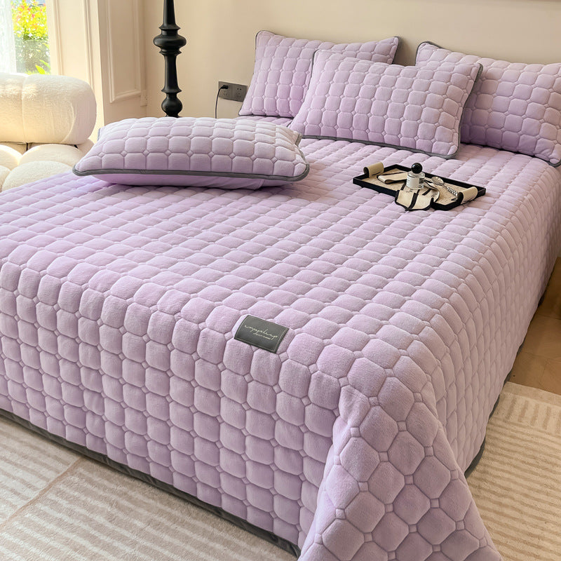 Quilted Bedspread with Square Texture Pattern and Pillowcase Set