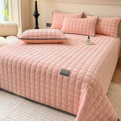 Quilted Bedspread with Square Texture Pattern and Pillowcase Set