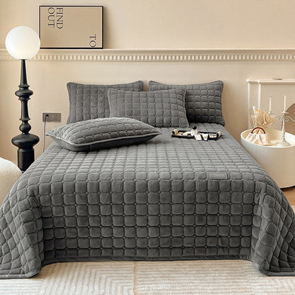 Quilted Bedspread with Square Texture Pattern and Pillowcase Set