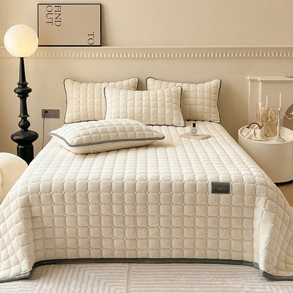 Quilted Bedspread with Square Texture Pattern and Pillowcase Set
