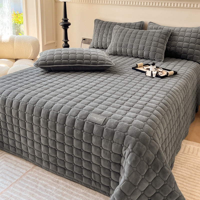 Quilted Bedspread with Square Texture Pattern and Pillowcase Set