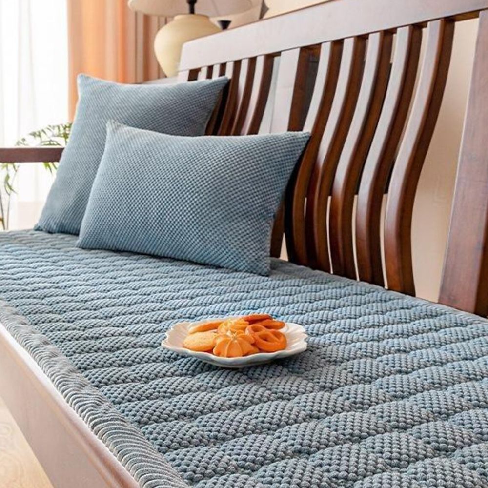 Quilted Seat Pad Cover for Sofa and Bed with Anti-Slip Base