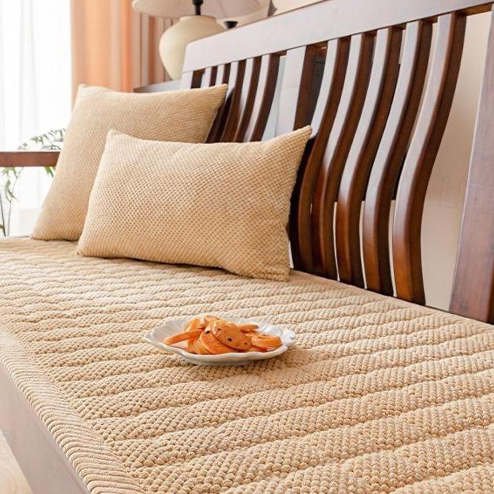 Quilted Seat Pad Cover for Sofa and Bed with Anti-Slip Base