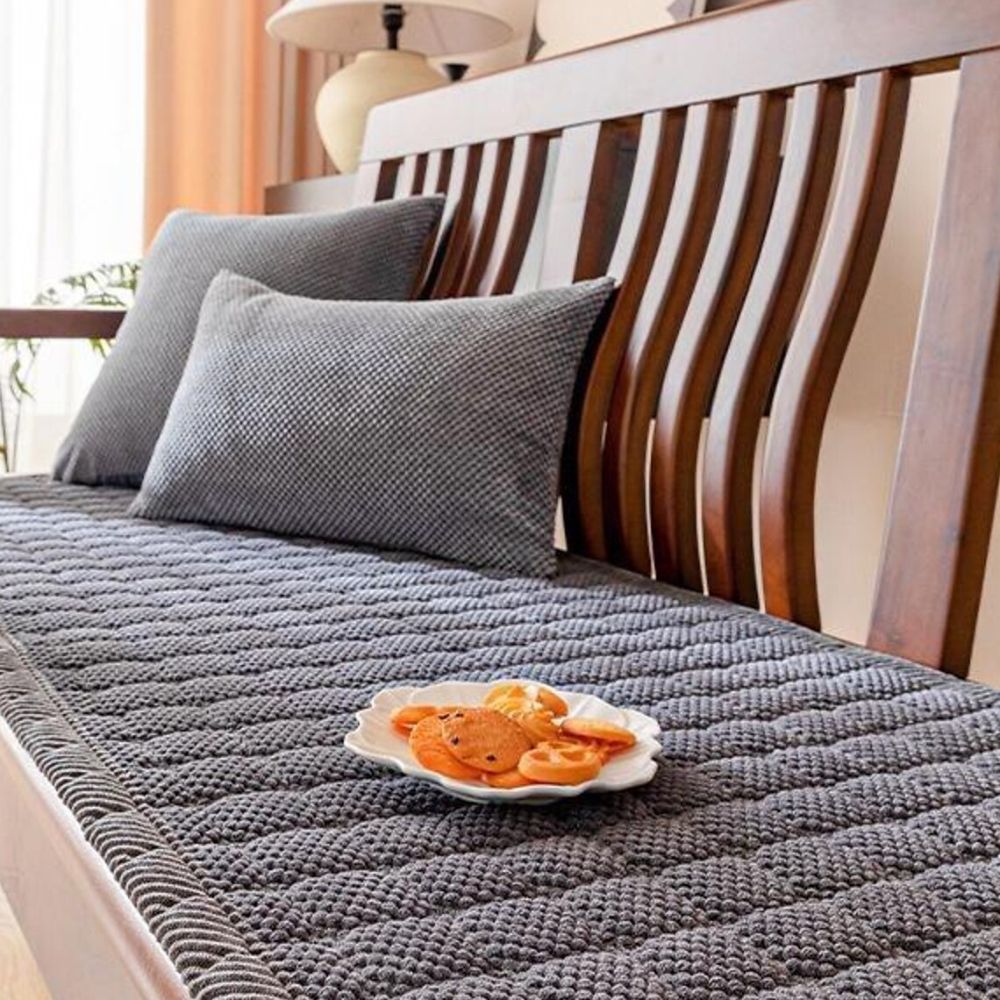 Quilted Seat Pad Cover for Sofa and Bed with Anti-Slip Base