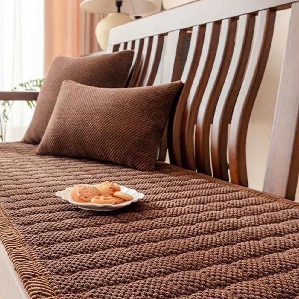 Quilted Seat Pad Cover for Sofa and Bed with Anti-Slip Base