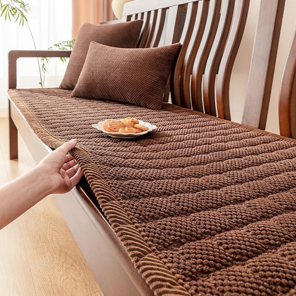 Quilted Seat Pad Cover for Sofa and Bed with Anti-Slip Base