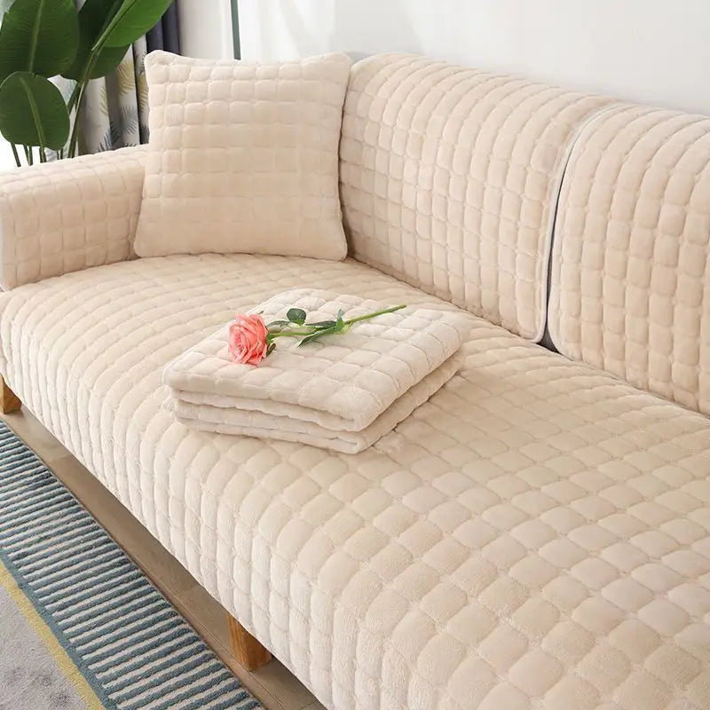 Quilted Sofa Cover with Anti-Slip Backing for Fabric and Leather Sofas