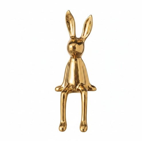 Rabbit Figurine Sitting Sculpture with Glazed Finish for Home Decor