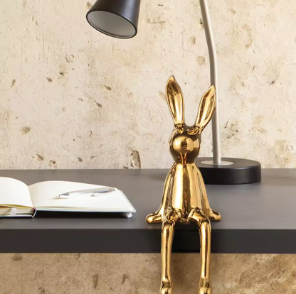 Rabbit Figurine Sitting Sculpture with Glazed Finish for Home Decor