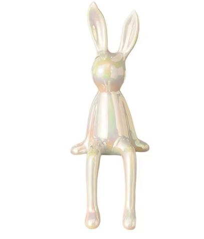 Rabbit Figurine Sitting Sculpture with Glazed Finish for Home Decor