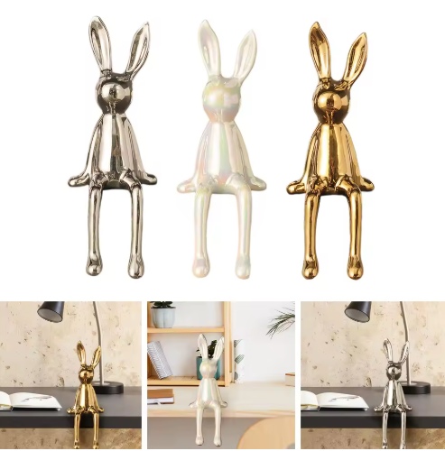 Rabbit Figurine Sitting Sculpture with Glazed Finish for Home Decor