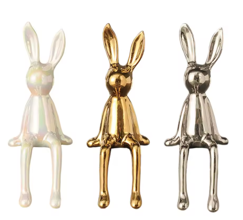 Rabbit Figurine Sitting Sculpture with Glazed Finish for Home Decor