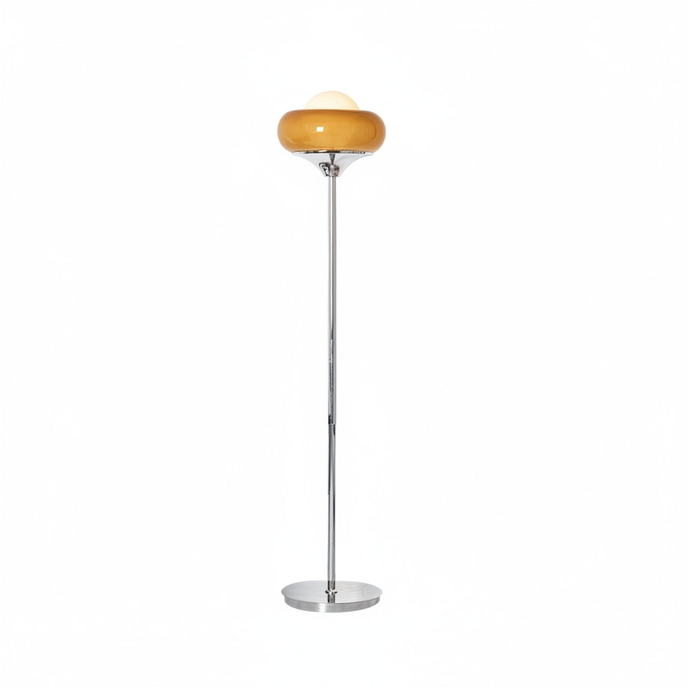 Retro Floor Lamp with Mushroom Globe Shade and Chrome Stand
