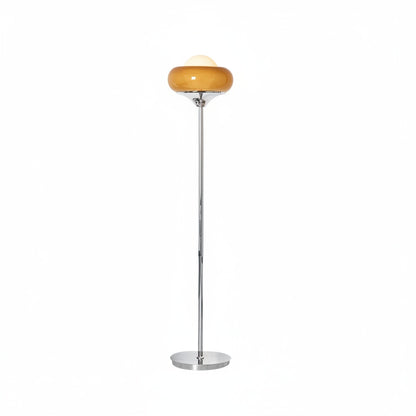 Retro Floor Lamp with Mushroom Globe Shade and Chrome Stand