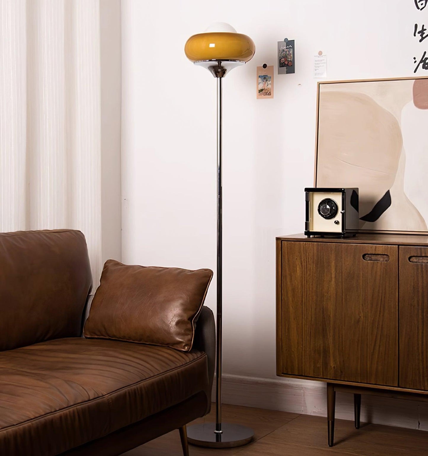 Retro Floor Lamp with Mushroom Globe Shade and Chrome Stand