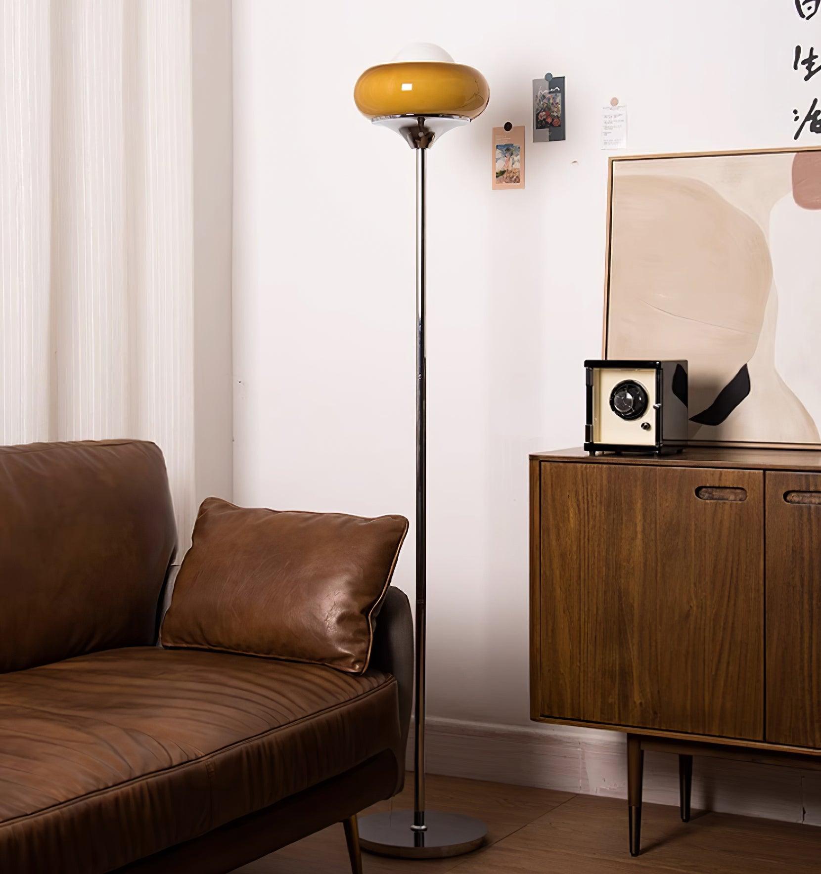 Retro Floor Lamp with Mushroom Globe Shade and Chrome Stand
