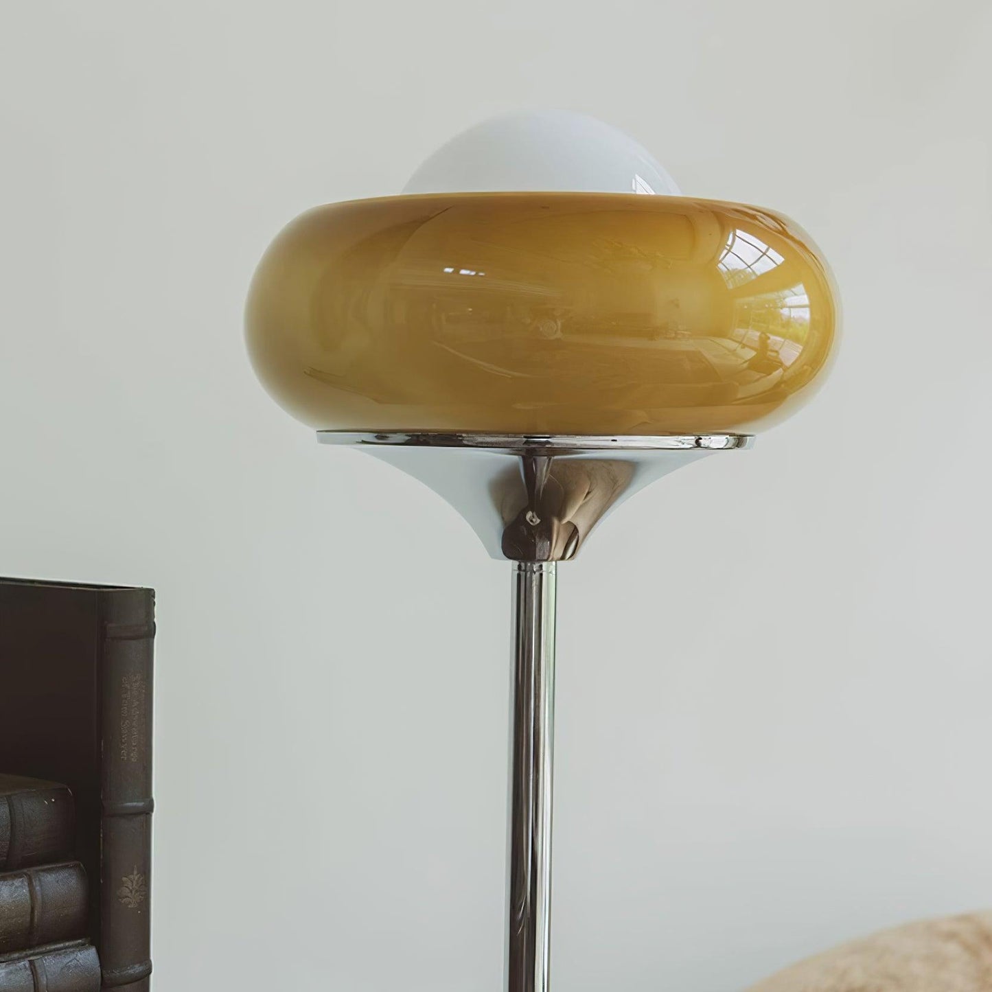 Retro Floor Lamp with Mushroom Globe Shade and Chrome Stand