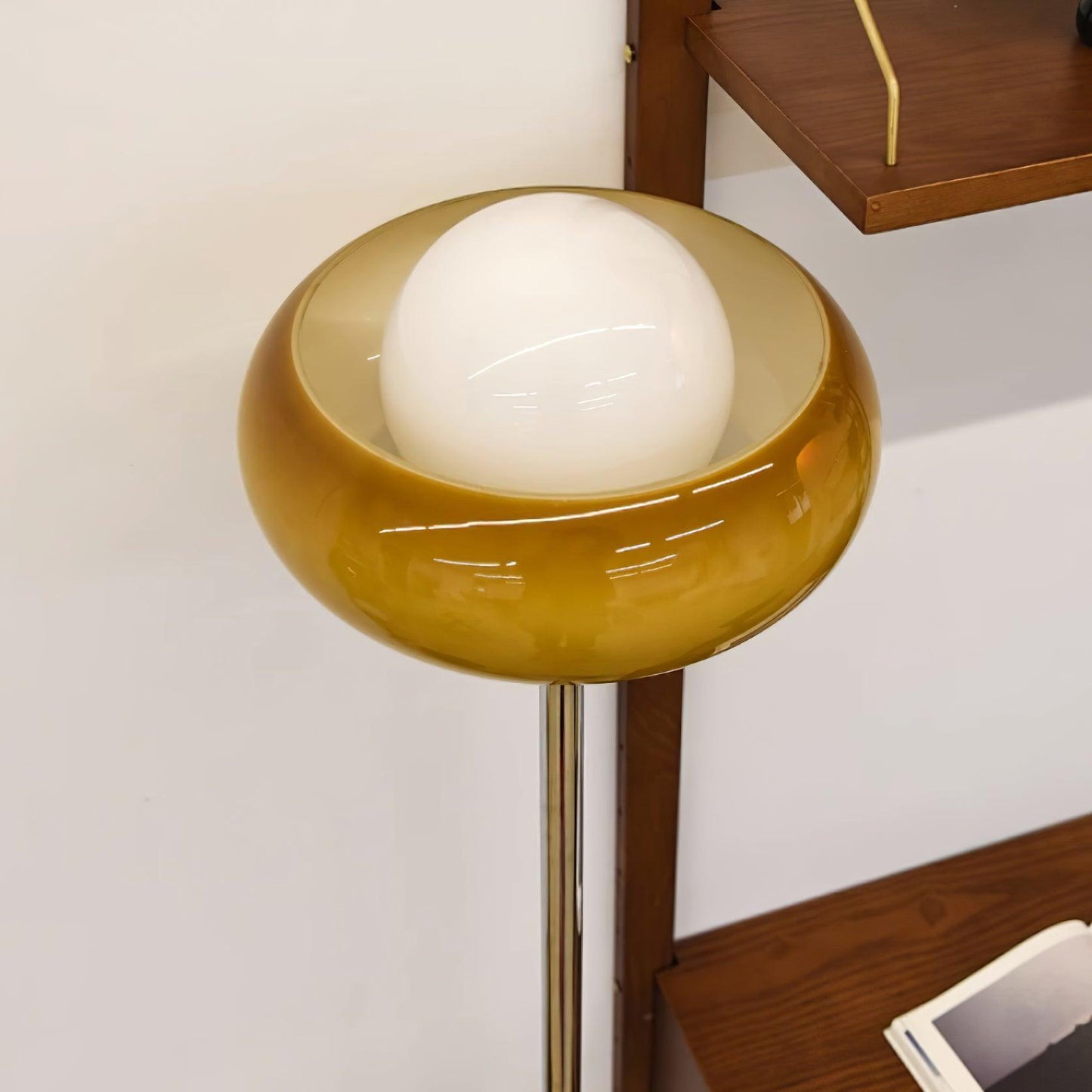 Retro Floor Lamp with Mushroom Globe Shade and Chrome Stand