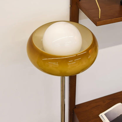 Retro Floor Lamp with Mushroom Globe Shade and Chrome Stand