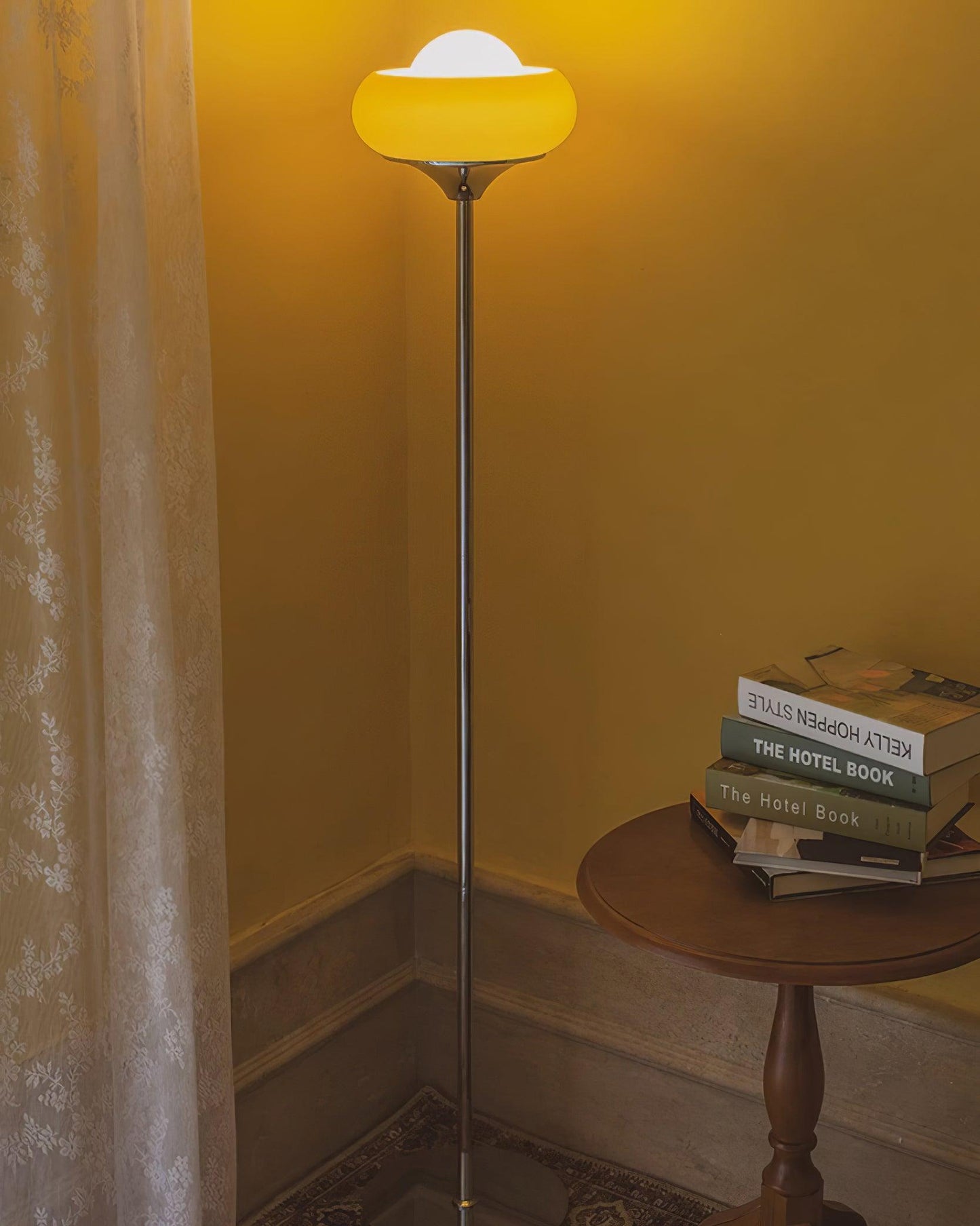 Retro Floor Lamp with Mushroom Globe Shade and Chrome Stand