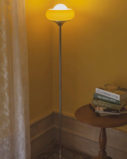 Retro Floor Lamp with Mushroom Globe Shade and Chrome Stand
