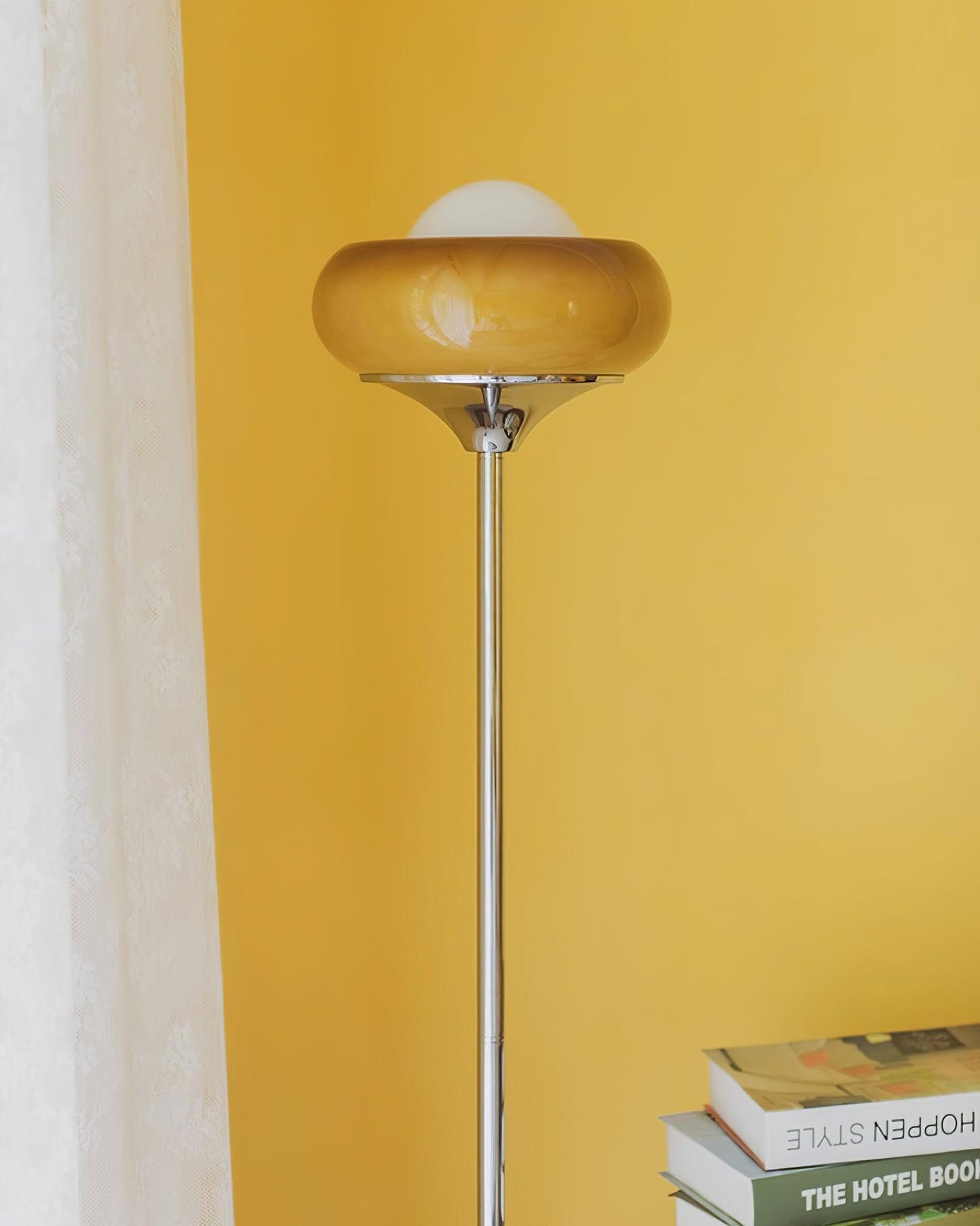 Retro Floor Lamp with Mushroom Globe Shade and Chrome Stand