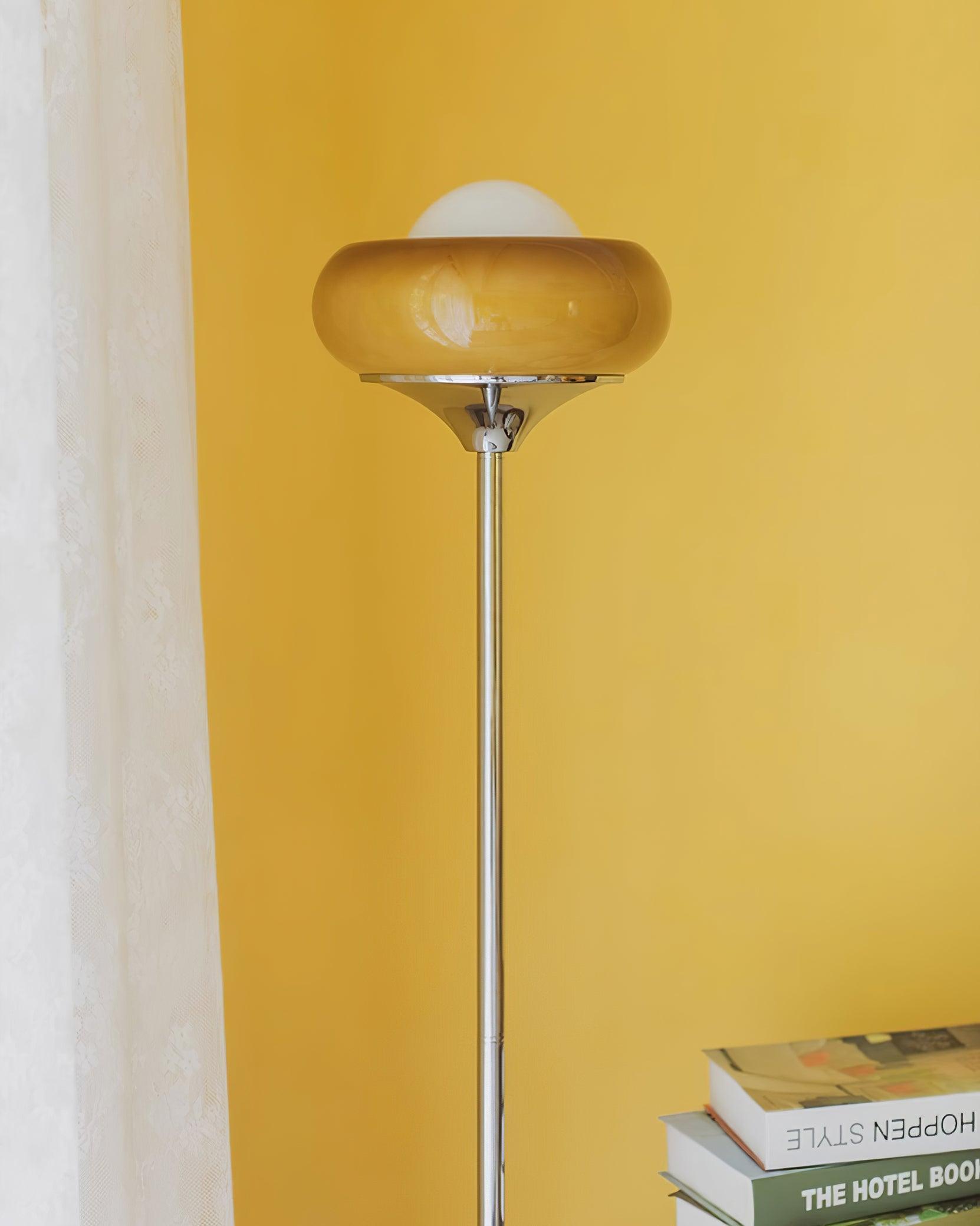 Retro Floor Lamp with Mushroom Globe Shade and Chrome Stand