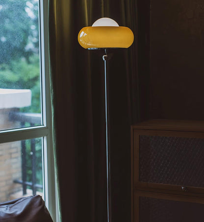 Retro Floor Lamp with Mushroom Globe Shade and Chrome Stand