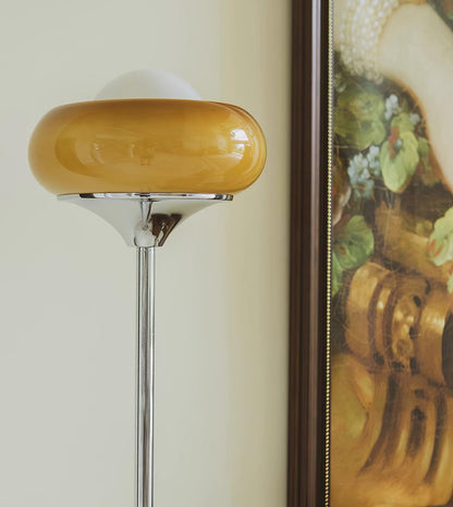 Retro Floor Lamp with Mushroom Globe Shade and Chrome Stand