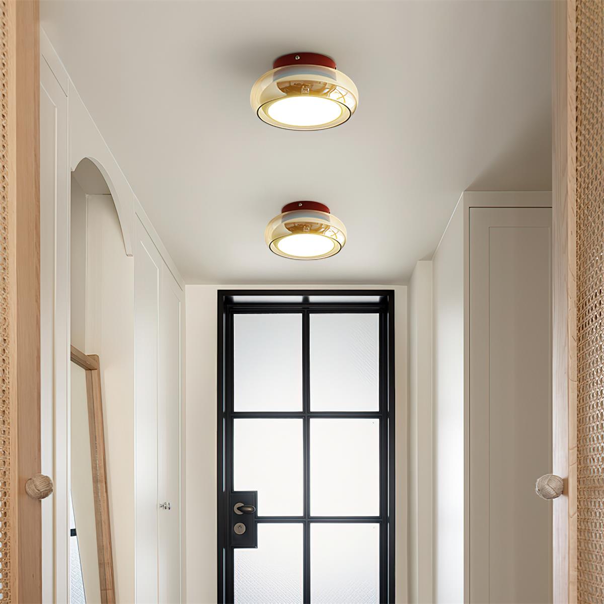 Retro Flush Mount Ceiling Light with Round Glass Shade