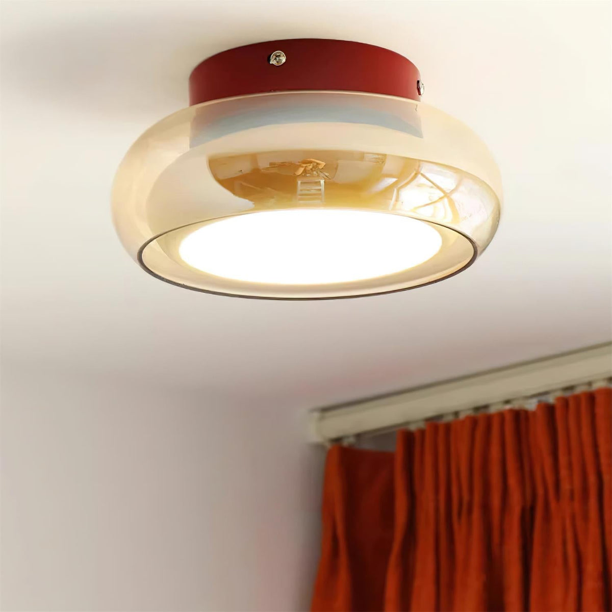 Retro Flush Mount Ceiling Light with Round Glass Shade