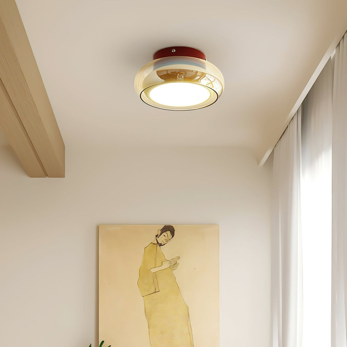 Retro Flush Mount Ceiling Light with Round Glass Shade