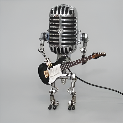 Retro Microphone Robot Table Lamp with Guitar Figurine and Built-In LED