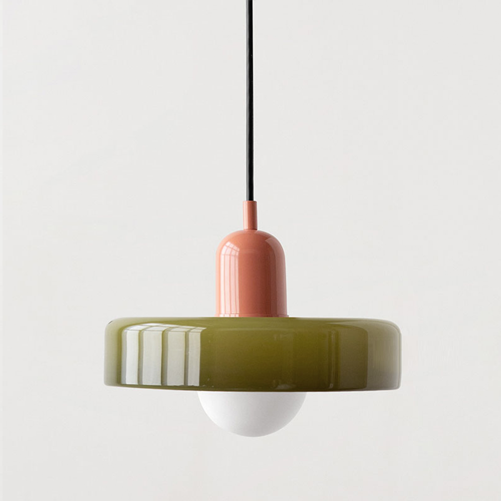 Retro Pendant Lamp with Wide Glass Shade and Globe Bulb