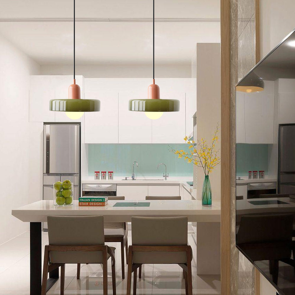 Retro Pendant Lamp with Wide Glass Shade and Globe Bulb