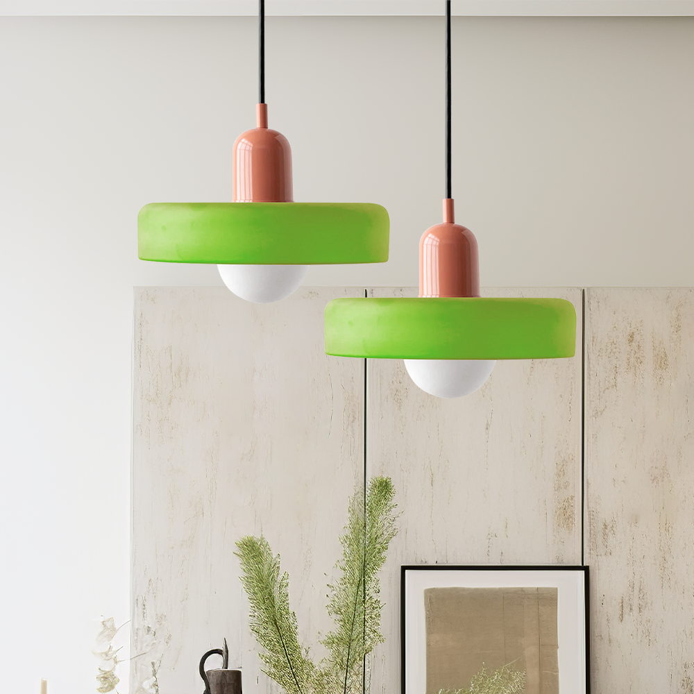 Retro Pendant Lamp with Wide Glass Shade and Globe Bulb