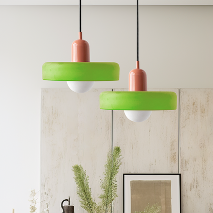 Retro Pendant Lamp with Wide Glass Shade and Globe Bulb
