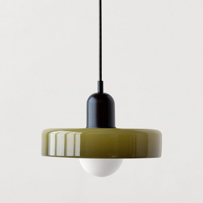 Retro Pendant Lamp with Wide Glass Shade and Globe Bulb