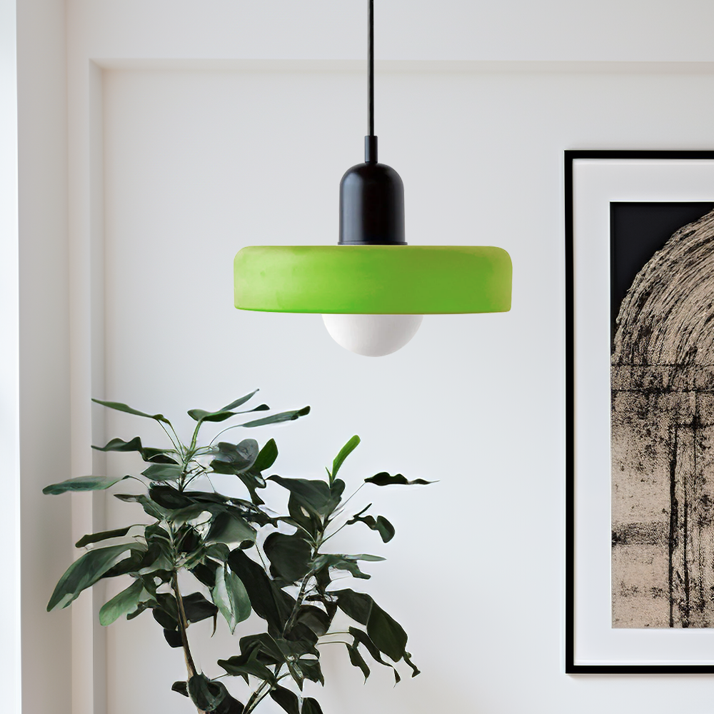 Retro Pendant Lamp with Wide Glass Shade and Globe Bulb