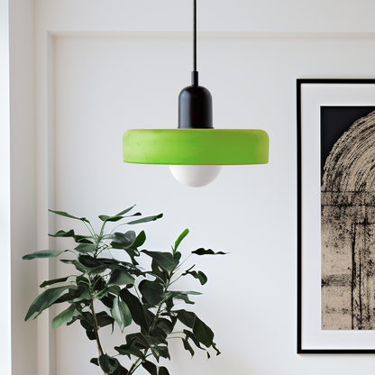 Retro Pendant Lamp with Wide Glass Shade and Globe Bulb