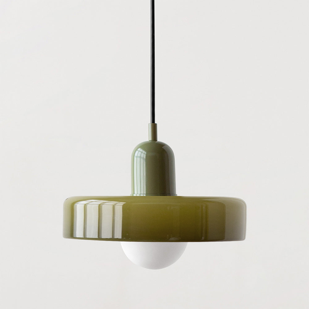 Retro Pendant Lamp with Wide Glass Shade and Globe Bulb