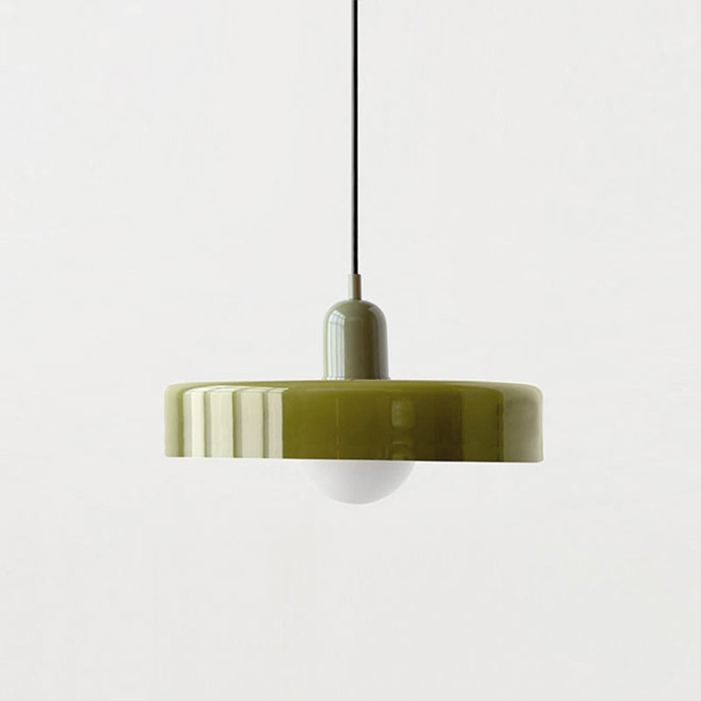 Retro Pendant Lamp with Wide Glass Shade and Globe Bulb