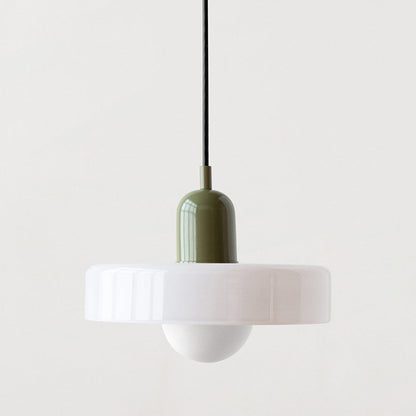 Retro Pendant Lamp with Wide Glass Shade and Globe Bulb