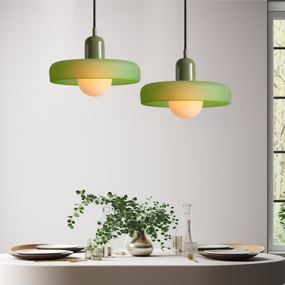 Retro Pendant Lamp with Wide Glass Shade and Globe Bulb