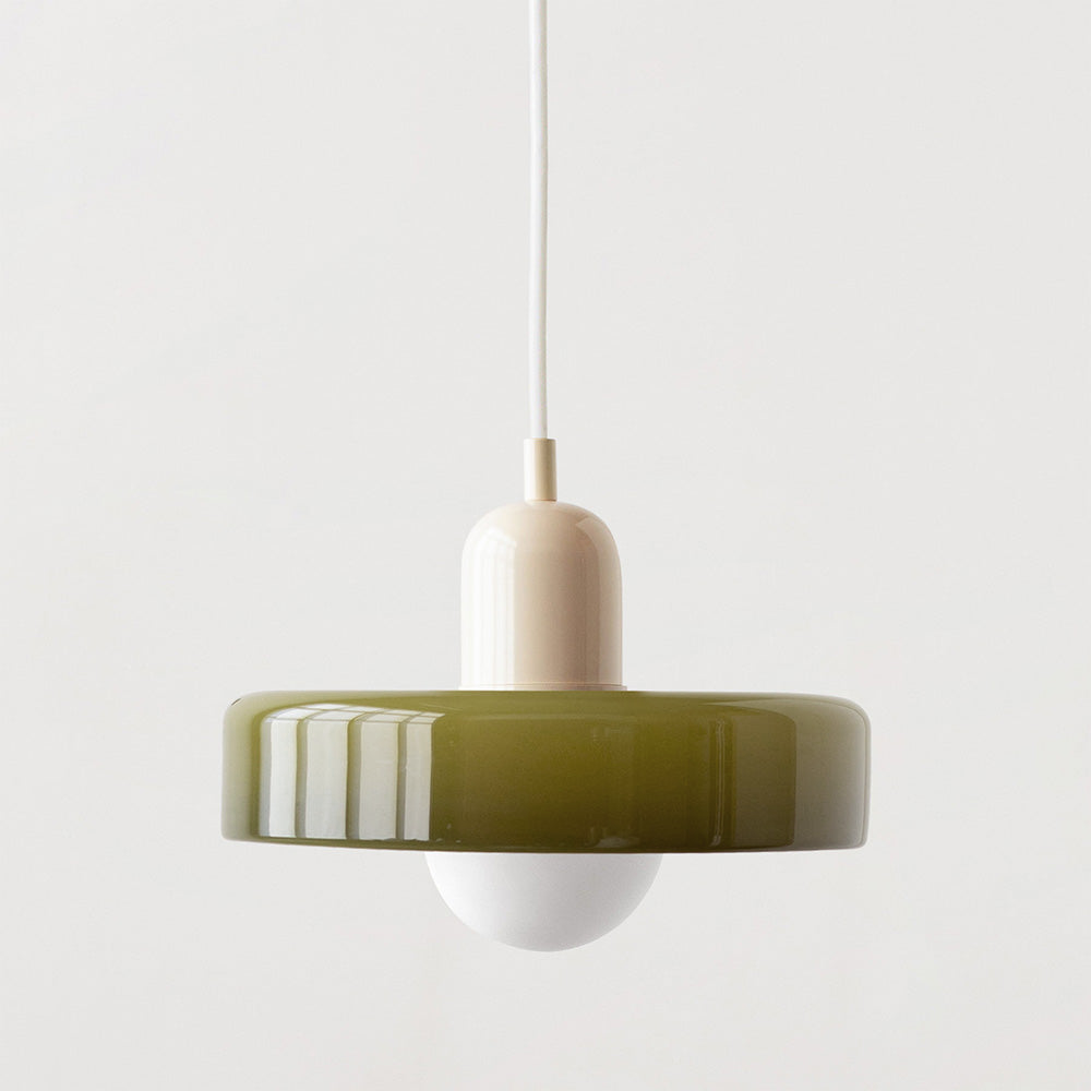 Retro Pendant Lamp with Wide Glass Shade and Globe Bulb