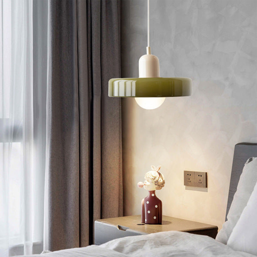 Retro Pendant Lamp with Wide Glass Shade and Globe Bulb