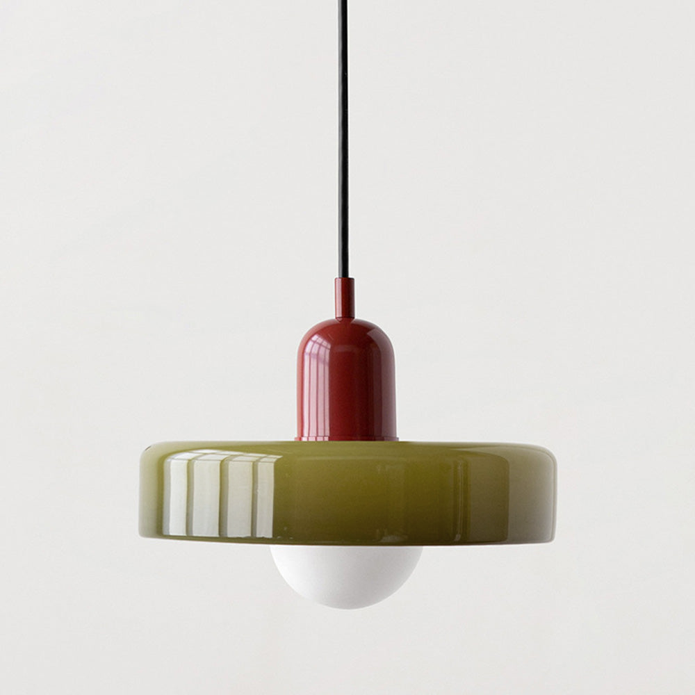 Retro Pendant Lamp with Wide Glass Shade and Globe Bulb